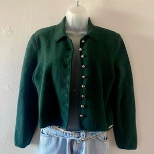VINTAGE EMERALD GREEN CROPPED WOOL CARDIGAN